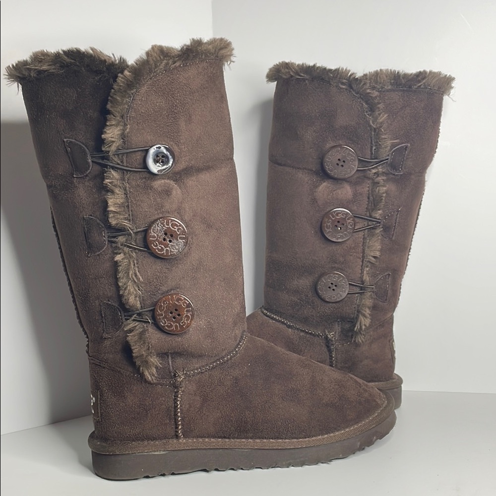 UGG Brown Winter Boots with Fur Trim - Picture 3 of 5